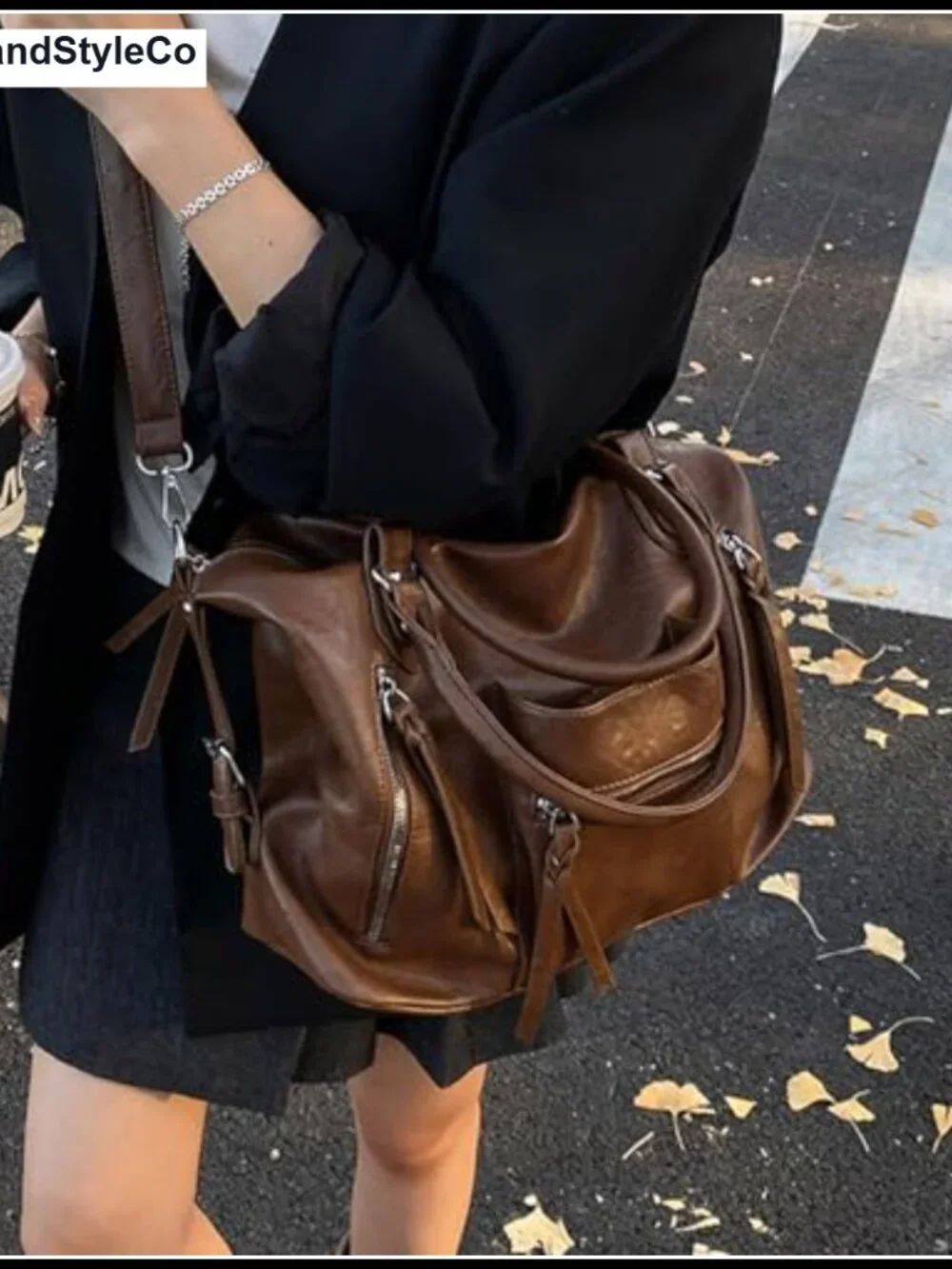 Large Vegan Leather Hobo Tote Bag Slouchy Shoulder Purse Crossbody